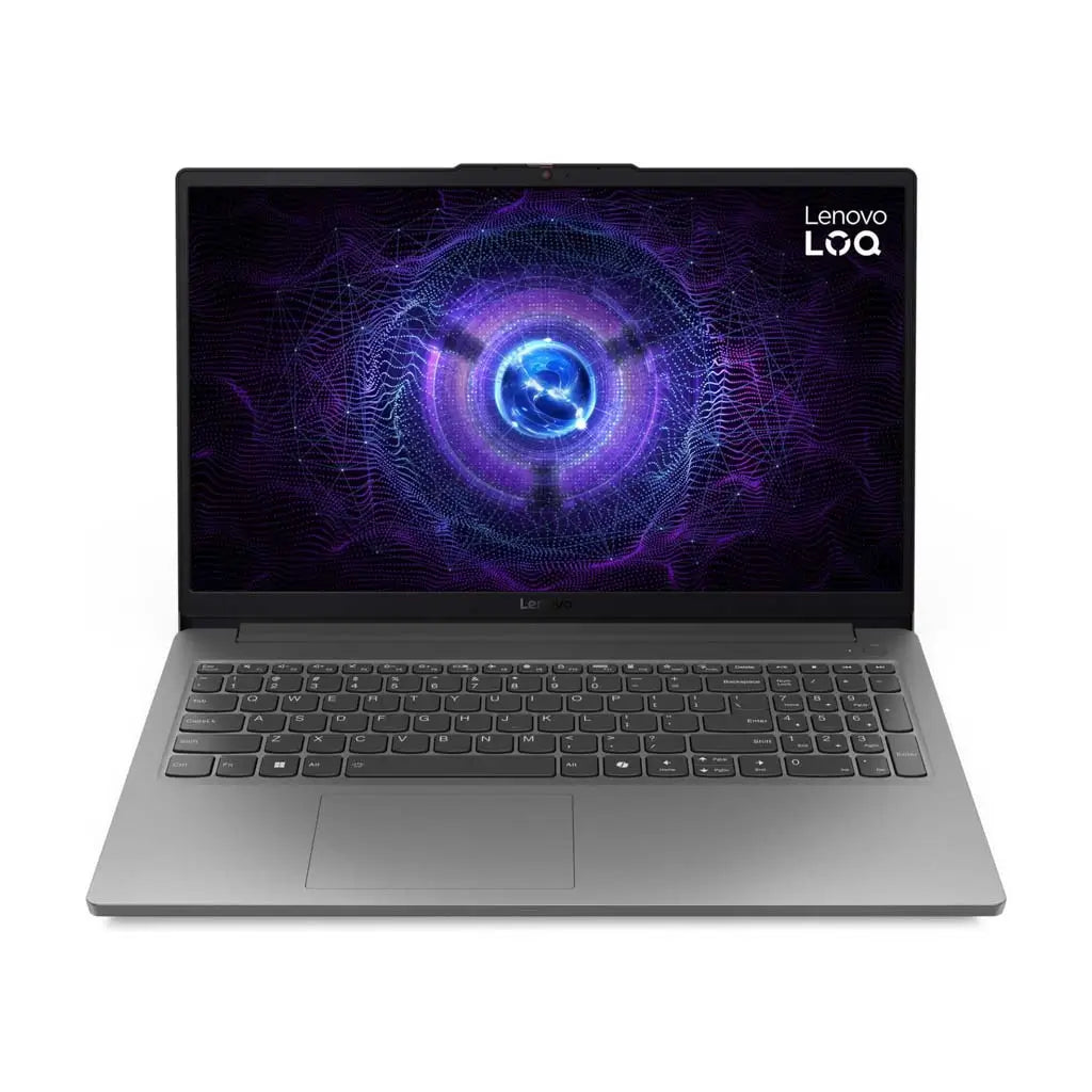 Lenovo LOQ 15IAX9E gaming laptop in Luna Grey with the lid open, howcasing the 15.6-inch FHD display and keyboard, available for purchase in Dubai.
Lenovo LOQ 15IAX9E gaming laptop in Luna Grey with the lid open, howcasing the 15.6-inch FHD display and keyboard, available for purchase in Dubai.
